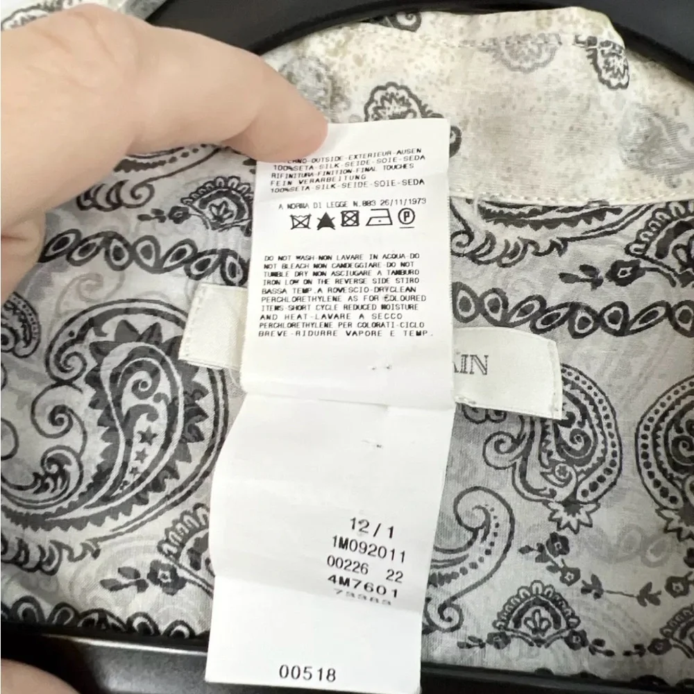 BALMAIN Size 30/44 • Print 100% Silk Button Down Top Blouse.